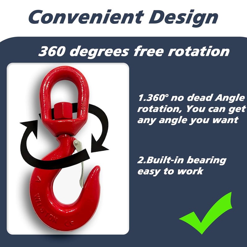 HANDRERLEE 5 Ton Swivel Hook, Heavy Duty Swivel Lifting Hook, Hoist Hook Rigging with Latch, G80 Swivel Eye Hook, 11000 Lbs Load Capacity(1PCS, Red) - Image 3